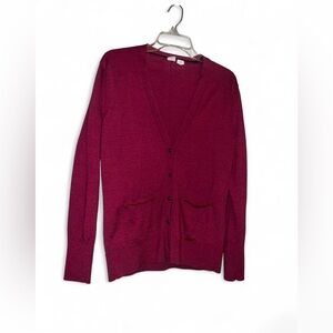 Gap wool Burgundy V-Neck long cardigan with pockets.